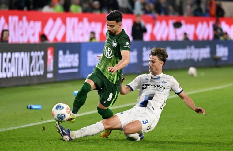 Wolfsburg held to draw by paderborn in first leg of bundesliga relegation playoff