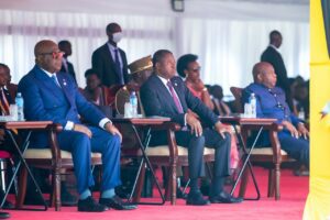 Diplomatic handshake between African leaders at the ceremony