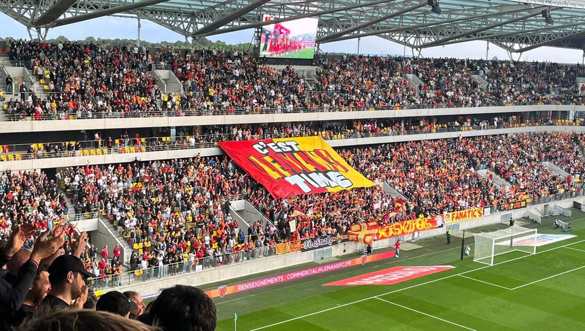 Le Mans FC supporters celebrating at the Marie Marvingt stadium