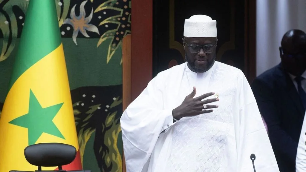 Malick Ndiaye, president of Senegal's National Assembly, addressing the media