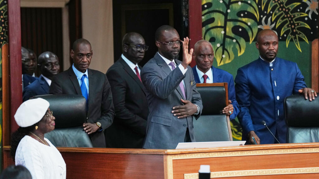 Ousmane Sonko arrives to deliver a speech after being elected president of the National Assembly on May 26, 2026, in Dakar.