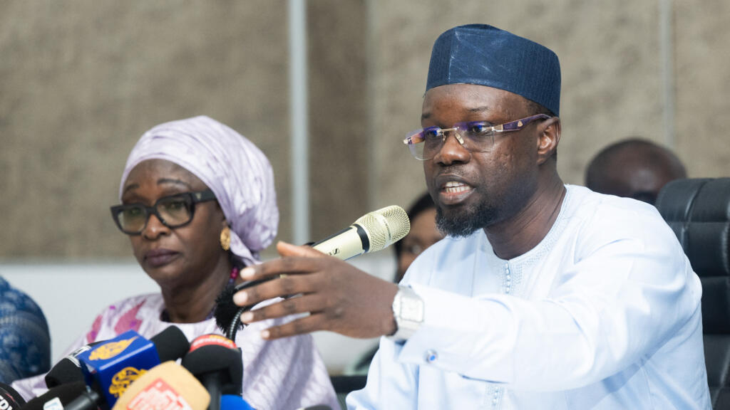Ousmane Sonko speaking at a press conference in Dakar on June 2