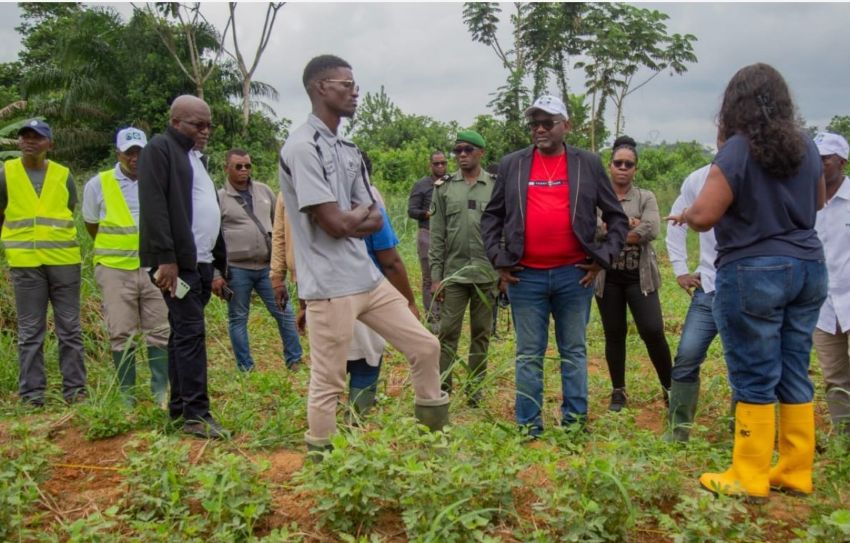 Minister Charles Edgar Mombo inspecting research facilities at Kougouleu