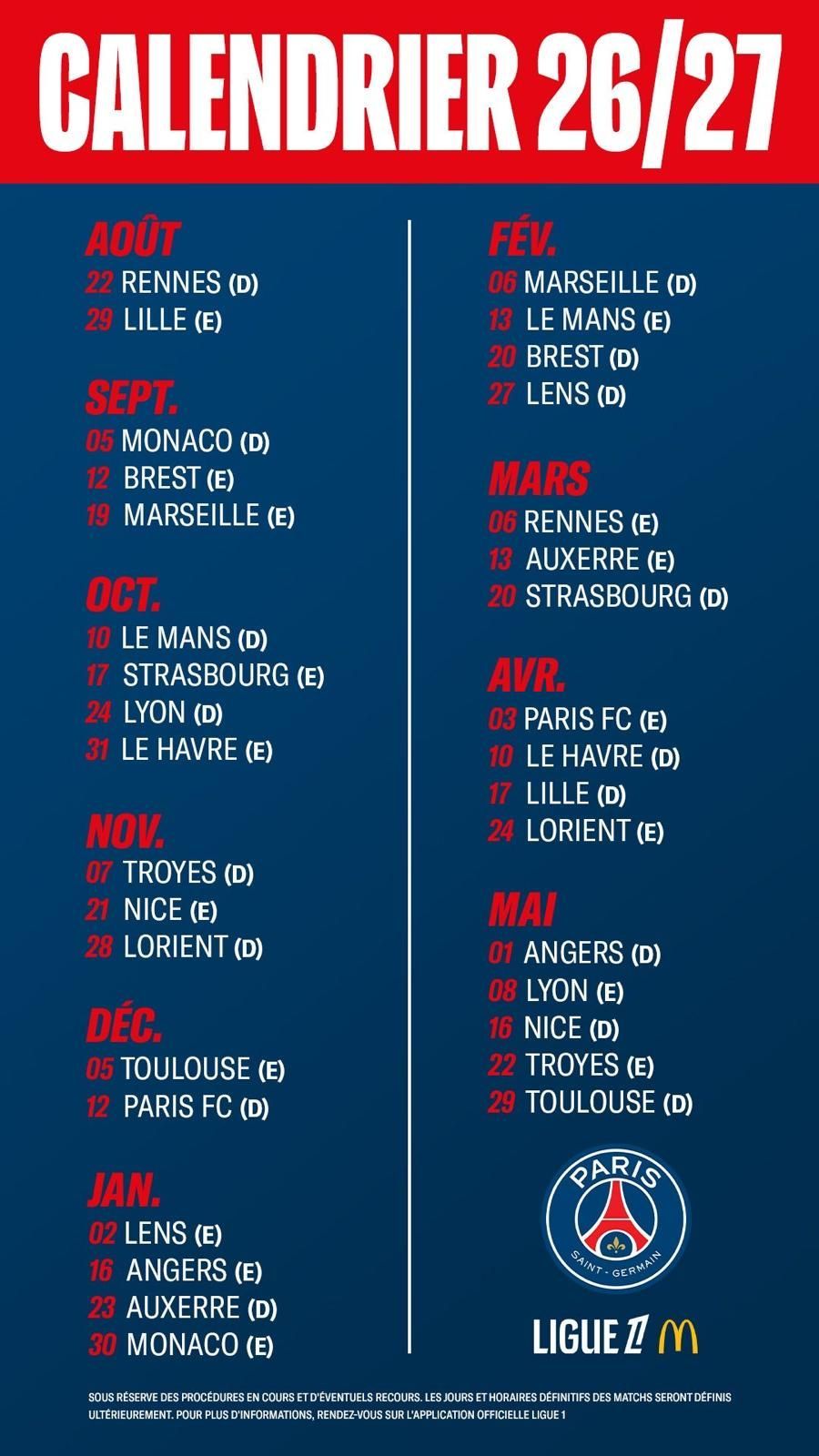 Complete Paris Saint-Germain 2026-2027 Ligue 1 schedule breakdown