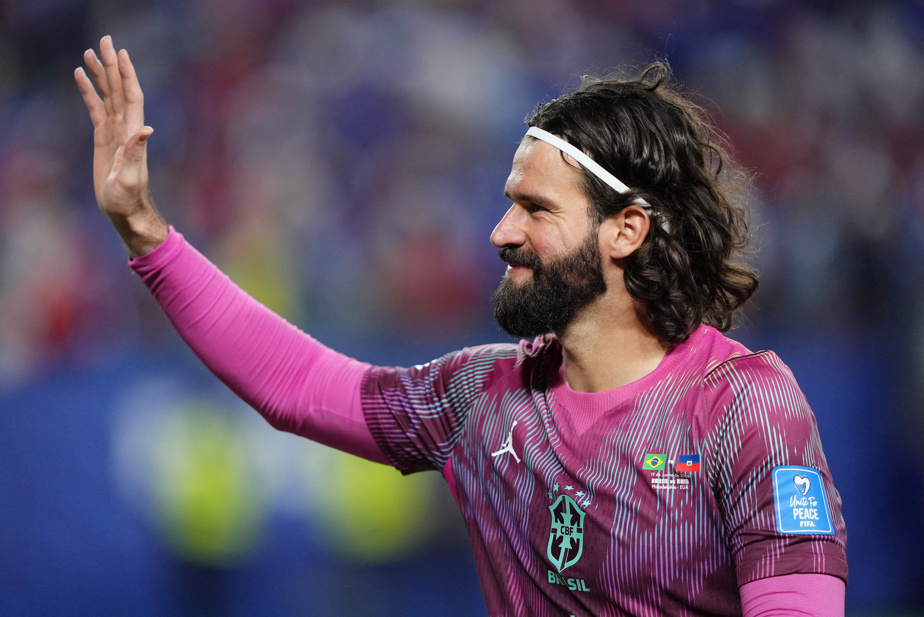 Alisson making a save for Brazil