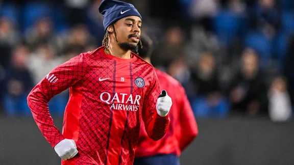 Bradley Barcola playing for Paris Saint-Germain