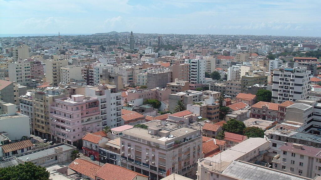Skyline of Dakar's Plateau financial district in central Dakar, Senegal.