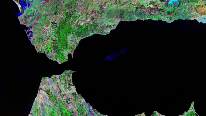 Aerial view of Ceuta’s port and border area