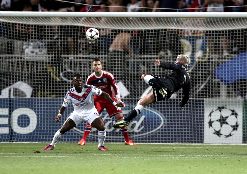 Antoine Griezmann scores against Lyon on August 20